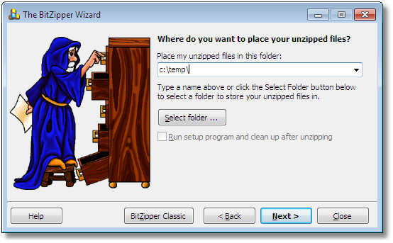 BitZipper Extraction Wizard: Select target folder
